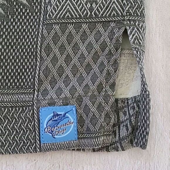 Bermuda Bay Men's Medium Silk Shirt Button Down Short Sleeve Green Tropical - Picture 2 of 16